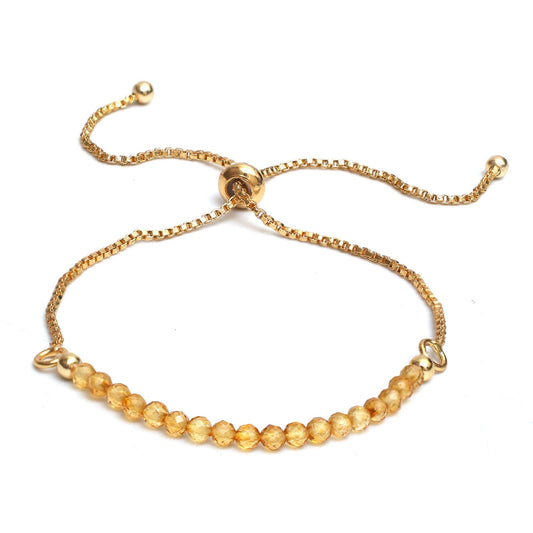 Gempires Birthstone Beaded Bracelet, Citrine Beads Bracelet, November Birthstone Jewelry, Bolo Bracelet, Gift for Her, 14k Gold Plated Chain (6-9 inch Adjustable Length)