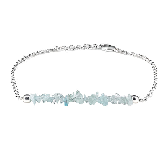 Gempires Natural Gemstone Chip Bar Bracelet for Women, Crystal Healing Bracelet, Multiple Gemstone Options, Adjustable Yellow Gold Plated Chain (7” + 1” Extender), Dainty Stackable Jewelry Gift for Her (Aquamarine)