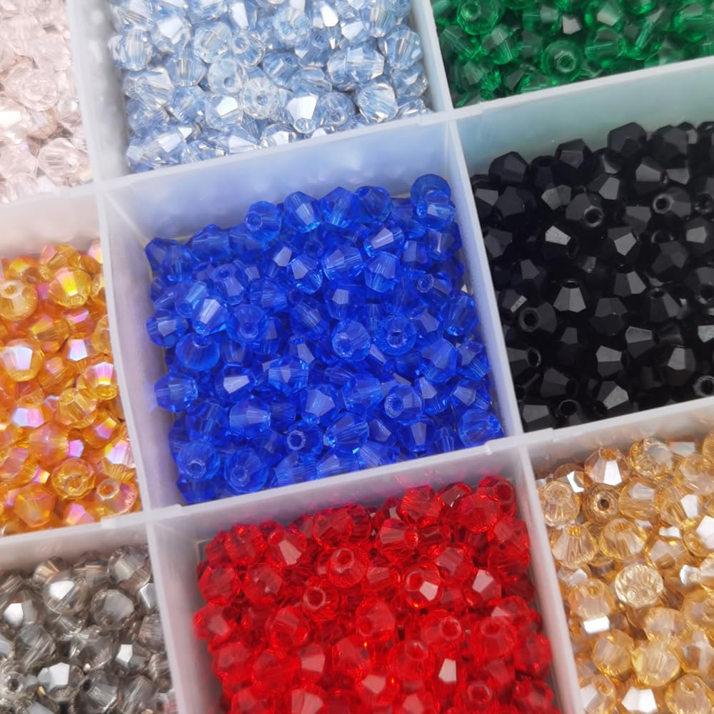 INSPIRELLE Approx 2400pcs 4mm Transparent Multicolor Bicone Beads for Jewelry Bracelet Making Bulk Faceted Crystal Glass Briolette Beads