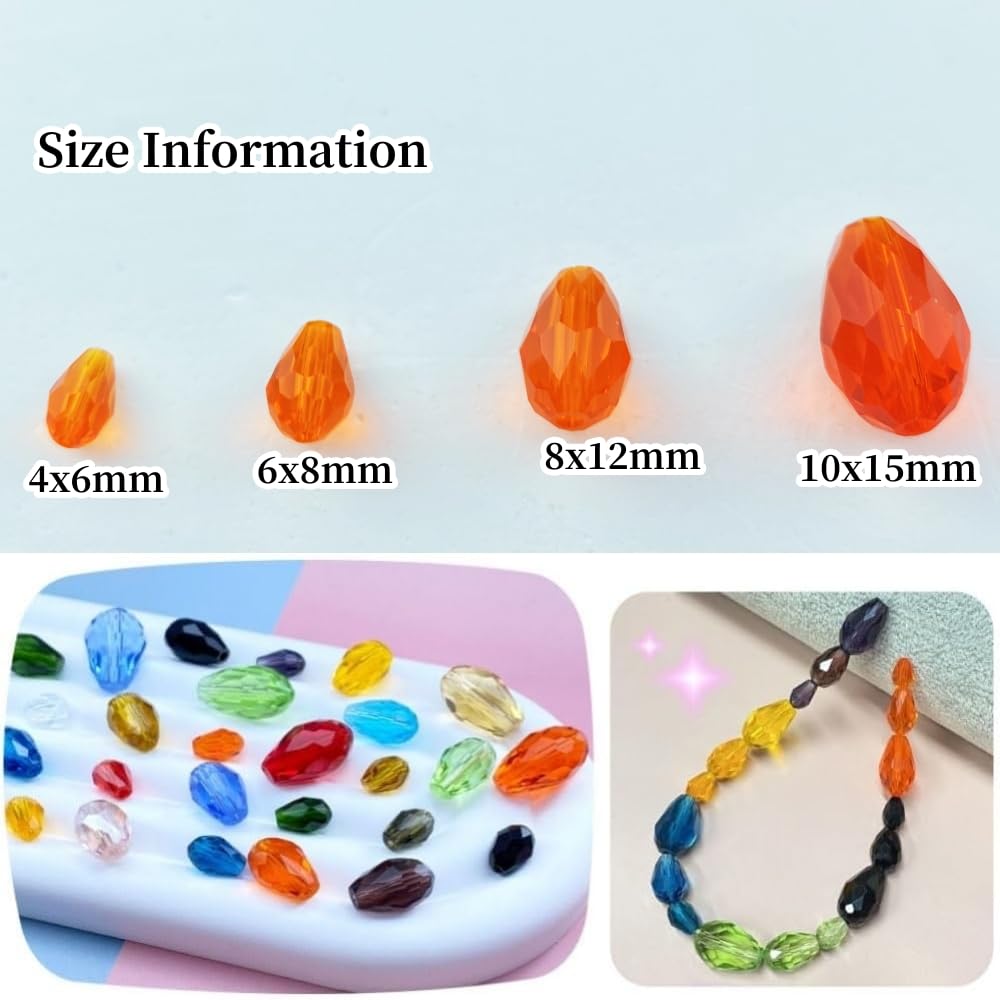 Honkoolly 50pcs 10x15mm Teardrop Crystal Glass Beads Vertical Hole Faceted Glass Teardrop Spacer Beads for Bracelets Necklace Earring DIY Jewelry Making Craft(Orange)