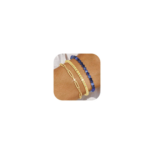 Harry and Henry Gold Beaded Bracelets for Women Gold Crystal Stackable Bracelets for Women Elegant Bead Bracelet Set Boho Jewelry Gift