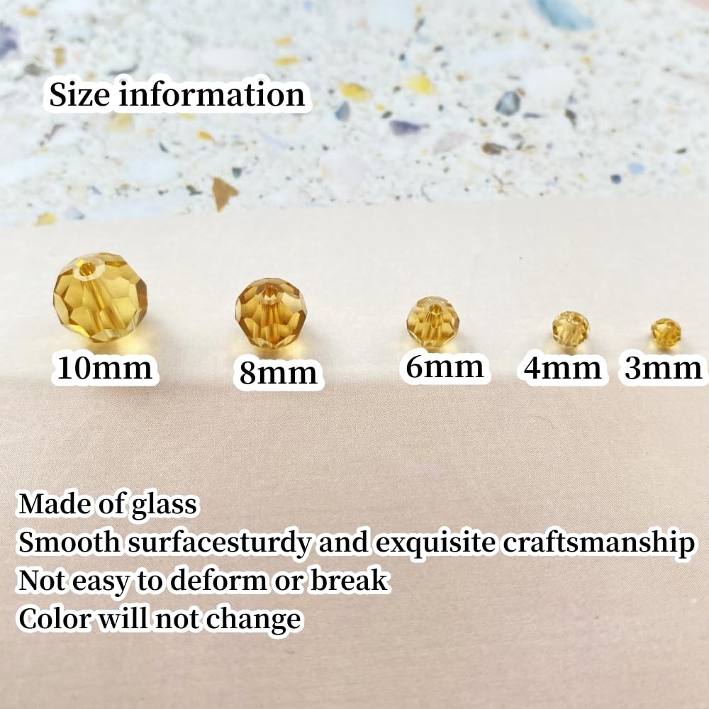 Xinhongo Crystal Glass Beads 500 Pieces 3mm Round Faceted Glass Spacer Beads for Jewelry Making Bracelet Earring Necklace DIY Craft Supplies(Champagne)