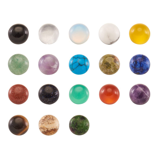 Fashewelry 90pcs 8mm Healing Crystal Gemstone Cabochons Assorted Round Flatback Natural & Synthetic Energy Stone Cab Covers No Hole for Jewelry Craft Bracelet Necklace Making, 18 Colors