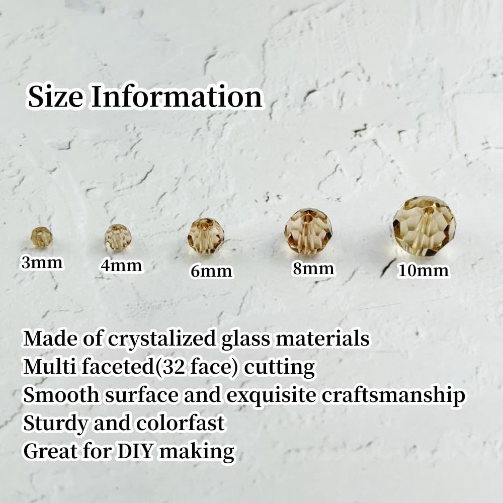 YUEXIGO 400pcs 3mm Round Crystal Glass Beads for Jewelry Making, Faceted Crystal Glass Spacer Beads for Bracelet Earring Necklace DIY Craft(Champagne)