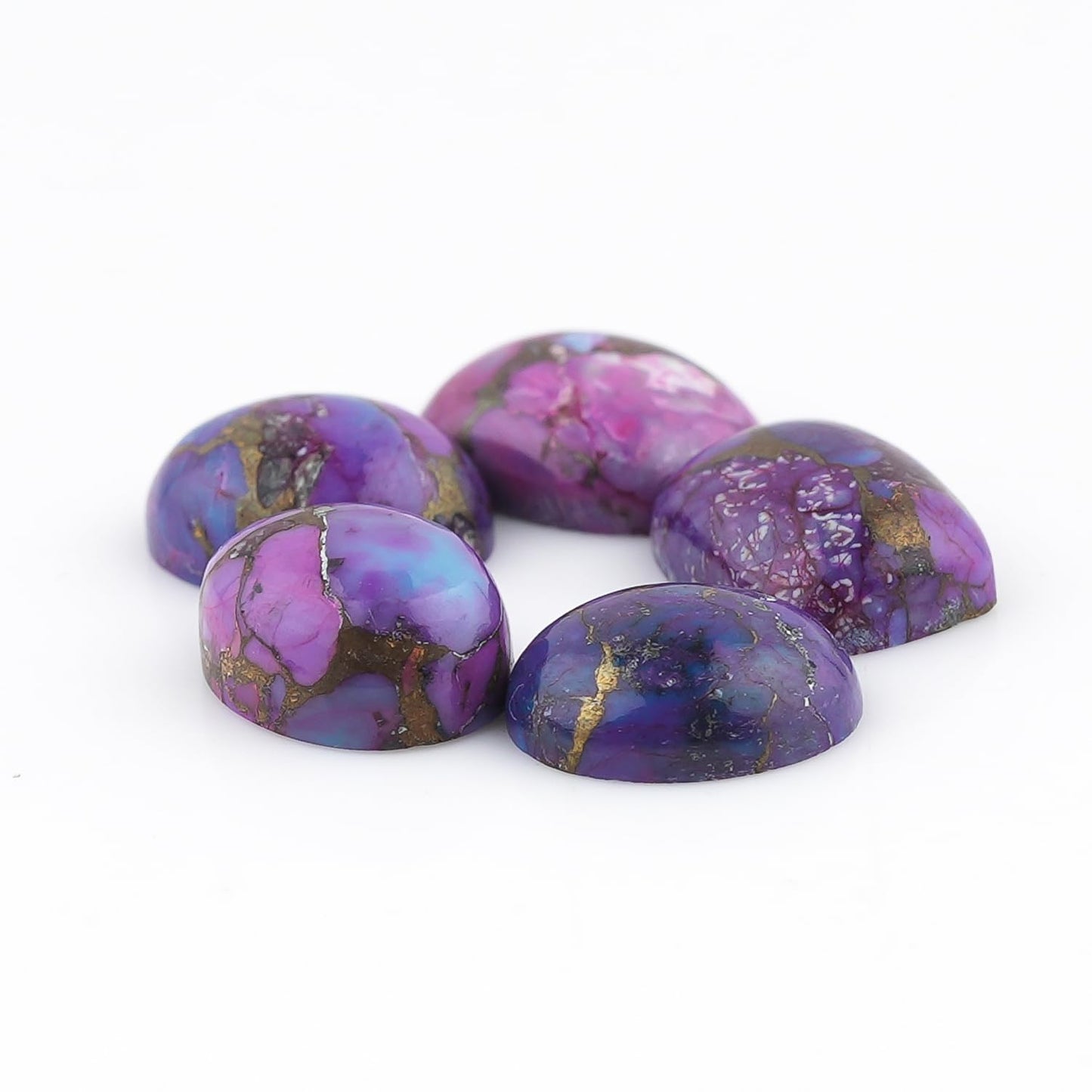 CRYSTALINES (5pcs Genuine Purple Turquoise Gemstone, Wholesale Turquoise Cabochon, Polished Flat Back Stone, DIY Craft Supplies, Jewelry Making, Chakra & Healing Crystals, December Birthstone
