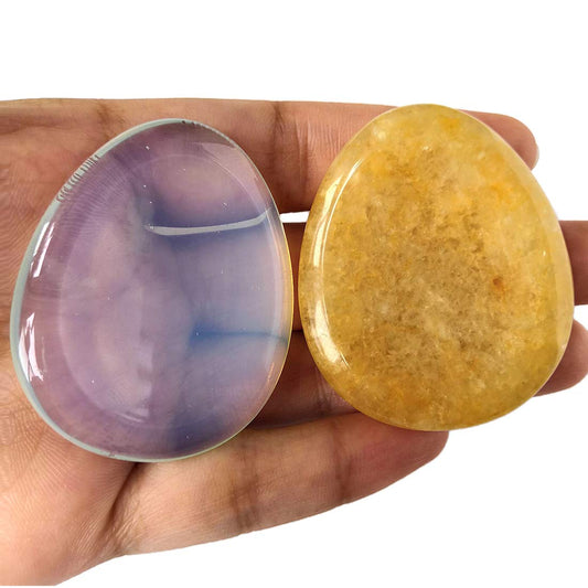 Loveliome Thumb Worry Stone, Stress Relax Healing Reiki Crystal Pocket Palm Stones,Opalite w Yellow Jade,Pack of 2