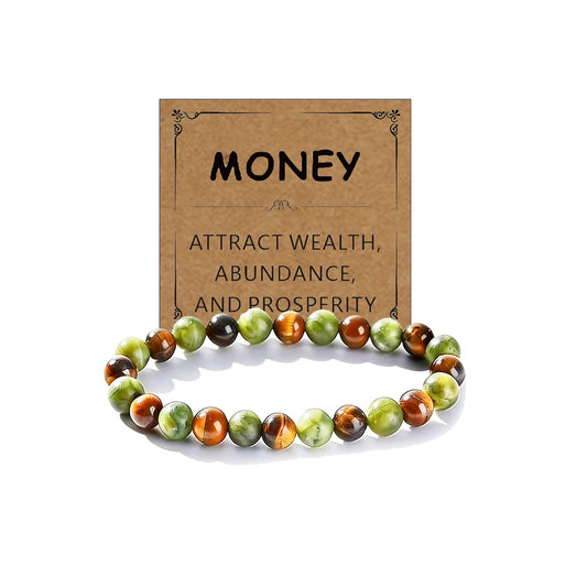 Adjustable Crystal Money Bracelets for Women Aventurine & Tiger-Eye Stone Beaded Bracelet Wealth Attraction Feng Shui Good Luck Elastic Bracelets Natural Healing Protection Jade Spiritual Jewelry (Wealth-Luxury)