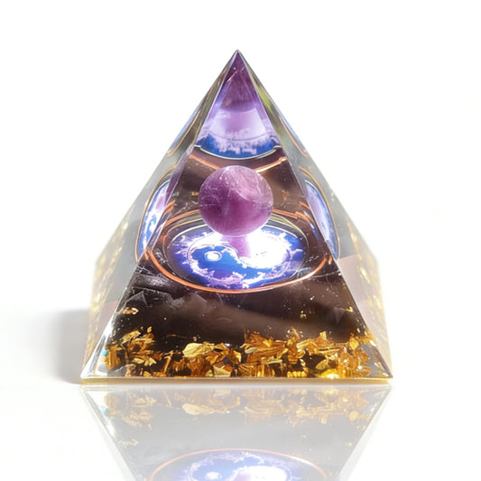 Crystal Column Orgonite Pyramid, Positive Energy Obsidian&Lapis Lazuli Orgone Crystal Healing Pyramid, for Reduce Stress, Balance Chakra, Meditation, Attract Luck, Accumulate Wealth&Health (Purple)