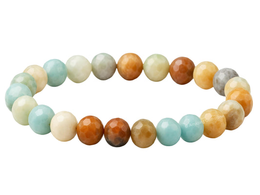 Amazing Gemstone Mexican Amazonite Bracelet for Women - Chakra Mens Bracelet Protection Crystals and Healing Stones - Blessing Bracelet Spiritual Meditation Gift (Faceted Beaded Bracelet)