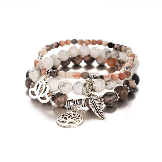 UEUC Tree of Life Yoga Healing Bracelets, Multilayer Lotus Chakra Reiki Bracelet Sets, Anxiety Crystal Natural Stone, for Women Stress Relief (Pink Leopard + White Turquoise)