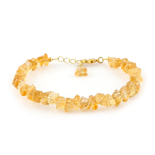 CRYSTALINES Natural Raw Yellow Citrine Gemstones Bracelet, Assorted Rough Stones, Healing Crystals, Handmade Hypoallergenic Jewelry for Women, November Birthstone, Gold Plated Chain 7+1inch