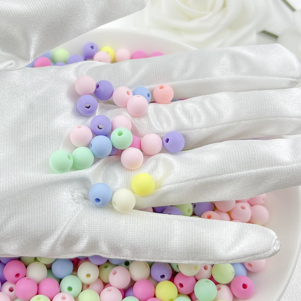Mulutoo 400Pieces 8MM Acrylic Round Beads Round Acrylic Balls Chunky Beads Smooth Spacer Plastic Pastel Beads Craft Beads for Necklace and Bracelet Making Crafting Supplies(173-matte Mixed Color)
