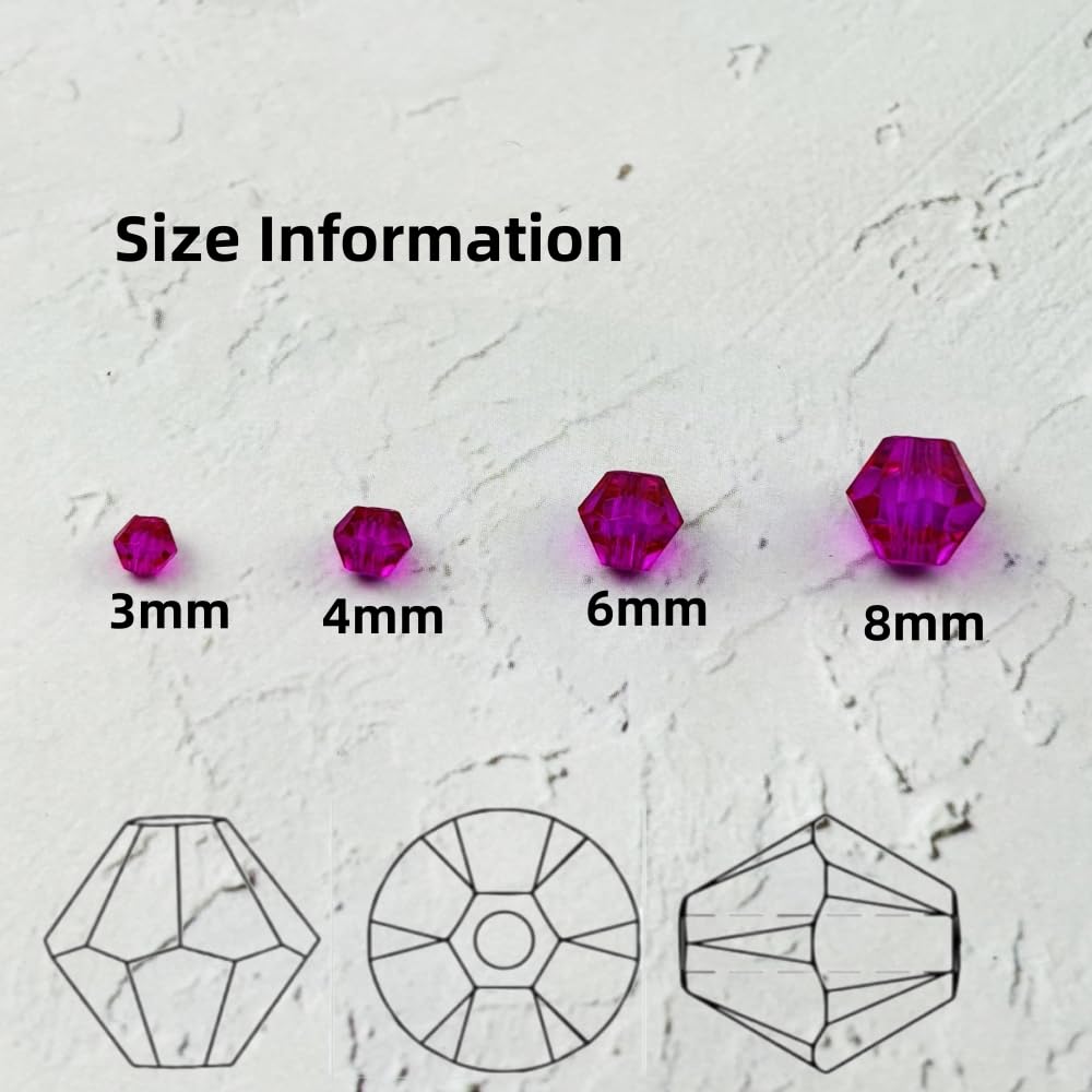 YUEXIGO 100pcs 8mm Bicone Glass Crystal Beads for Jewelry Making, Faceted Bicone Glass Spacer Beads for Bracelet Earring Necklace DIY Craft(Rose Red)