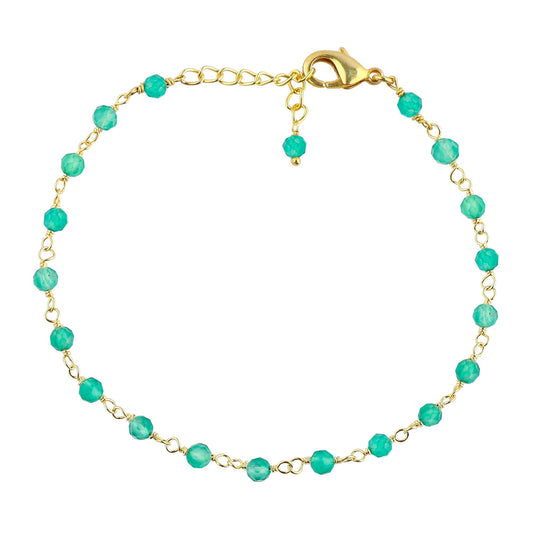CRYSTALINES Natural Green Onyx Gemstone Cluster Bracelet, 14K Gold Plated Rosary Chain Beads, Handmade Bohemian Jewelry for Women, Healing Crystals, Birthday Christmas Gifts