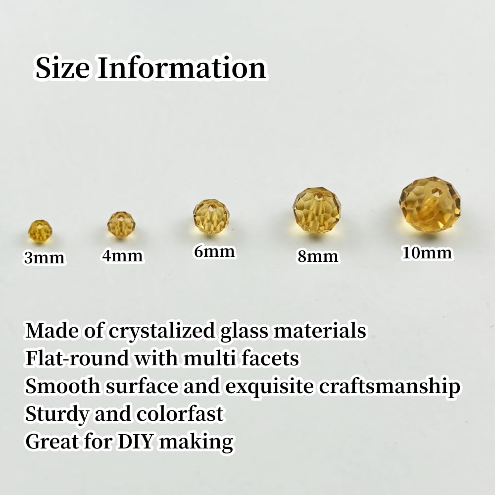 YUEXIGO 150pcs 8mm Crystal Glass Beads for Jewelry Making, Faceted Rondelle Glass Spacer Beads for Wind Chimes Bracelet Earring Necklace DIY Craft(Gold Champagne)