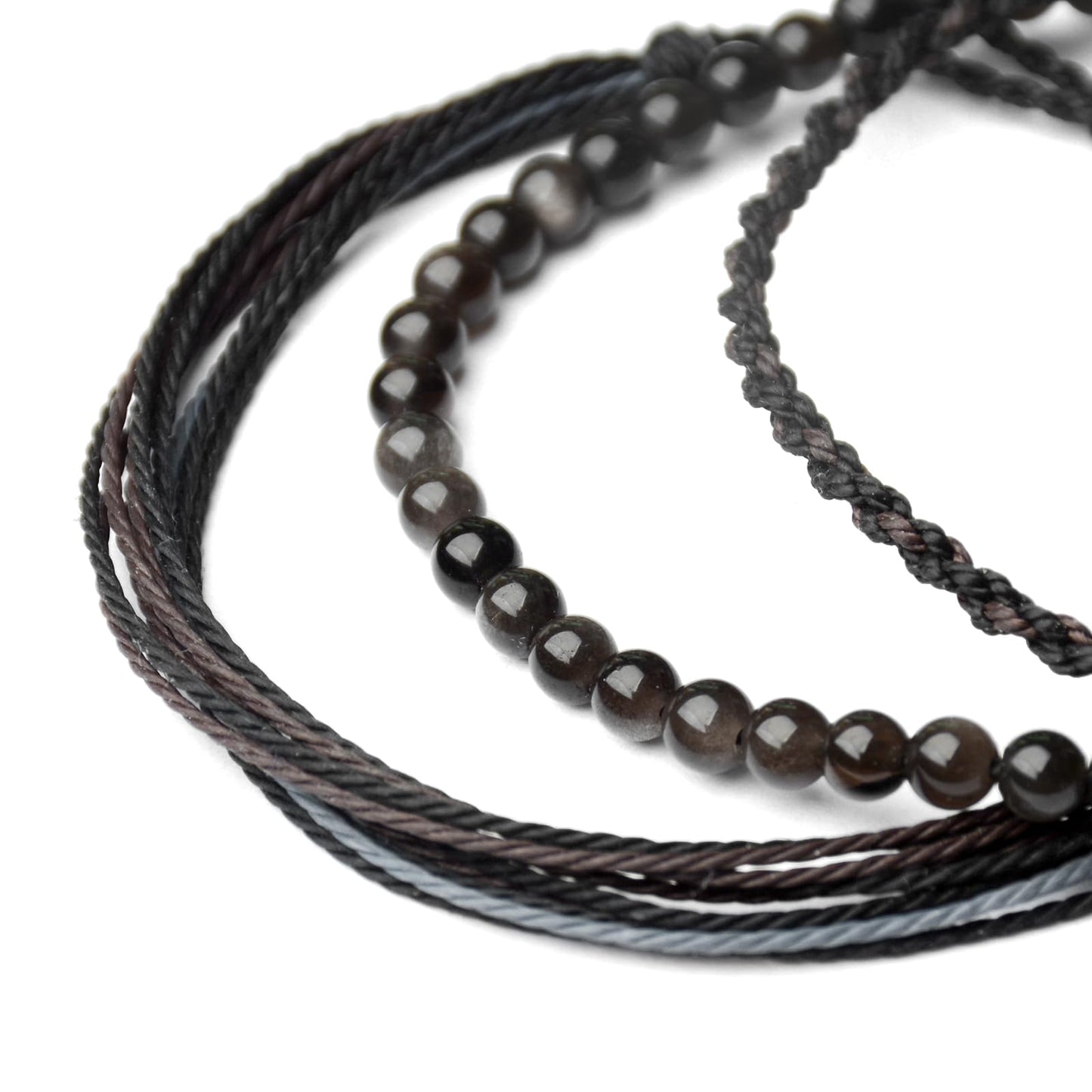 Handmade Natural Stone Beaded Healing Bracelet Gift for Men Adjustable Rope String Bracelet (Silver Sheen Obsidian, Adjustable)