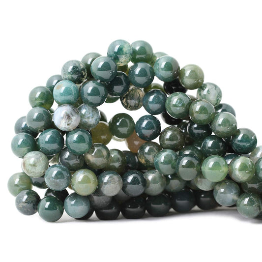 CHEAVIAN 35PCS 10mm Natural Moss Agate Gemstone Round Loose Beads for Jewelry Making DIY 1 Strand 15"