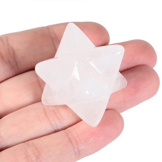 Loveliome Natural White Quartz Merkaba Crystal Protection Sacred Meditation Energy Generator Healing Chakra Six-Pointed Star 1 Inch