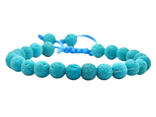 Amazing Gemstone Turquoise Blue Lava Bracelet for Women Men's Gifts - Protection Healing Crystal Bracelet - 8mm Gemstone Beaded Adjustable Bracelet
