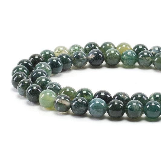 Cherry Tree Collection | 100PCS 6mm Moss Agate Gemstone Round Beads for Jewelry Making | Includes Storage Box, Elastic String, and Needles