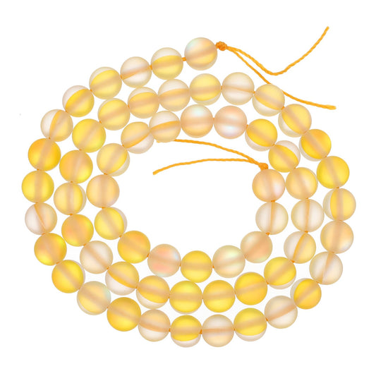 uxcell Matte Crystal Glass Beads 6mm Synthetic Frosted Shining Semi-Precious Round Loose Beads Synthetic Moonstone for Jewelry Making DIY Bracelet, Yellow