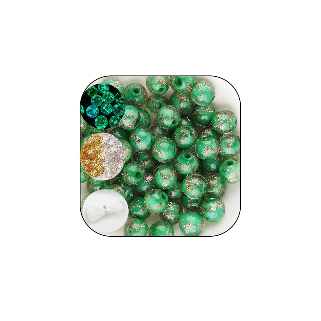 200 PCS 8mm Glow in The Dark Beads Bulk Round Luminous Glass Beads with Holes for Jewelry Making Bracelets Earrings Necklace Glow Loose Spacer Ball Bead DIY Craft Kit (Green Porcelain)