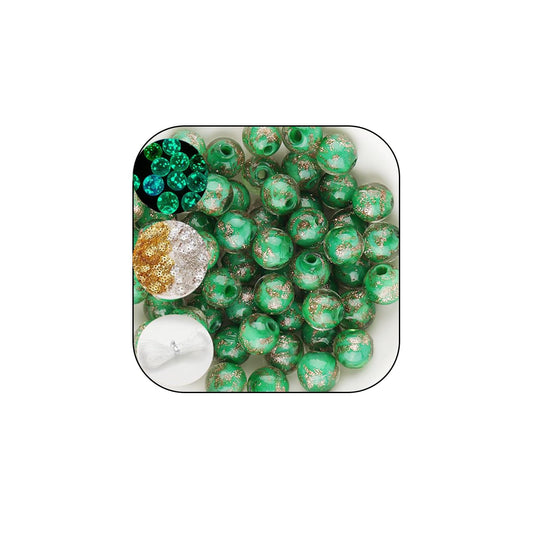200 PCS 8mm Glow in The Dark Beads Bulk Round Luminous Glass Beads with Holes for Jewelry Making Bracelets Earrings Necklace Glow Loose Spacer Ball Bead DIY Craft Kit (Green Porcelain)