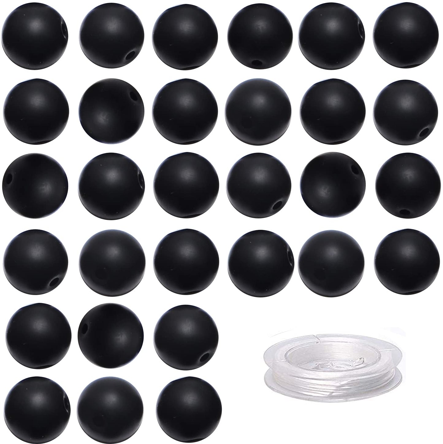 100Pcs Natural Crystal Beads Stone Gemstone Round Loose Energy Healing Beads with Free Crystal Stretch Cord for Jewelry Making (Matte Onyx, 8MM)