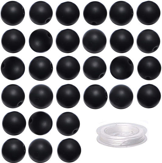 80Pcs Natural Crystal Beads Stone Gemstone Round Loose Energy Healing Beads with Free Crystal Stretch Cord for Jewelry Making (Matte Onyx, 10mm)