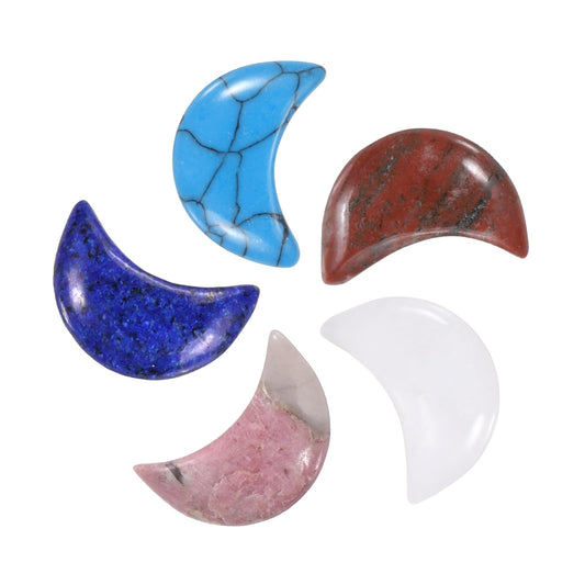 MECCANIXITY 5 Pcs Moon Crystal Worry Stone, 0.5 Inch Length Natural Mix Color Moon Gemstone Bulk, Carved Pocket Stones for Meditation Balancing Pendant Decor