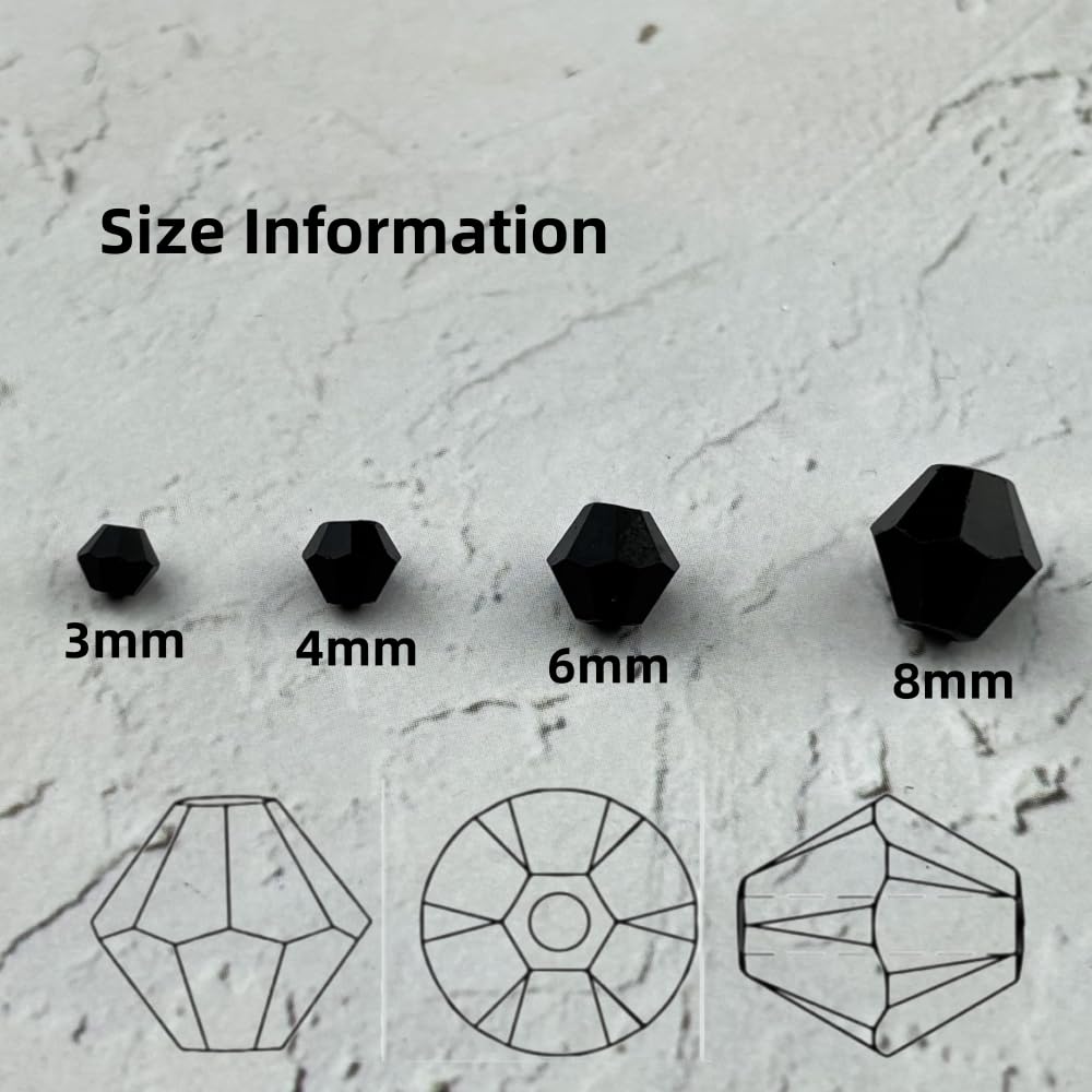YUEXIGO 500pcs 3mm Bicone Glass Crystal Beads for Jewelry Making, Faceted Bicone Glass Spacer Beads for Bracelet Earring Necklace DIY Craft(Black)