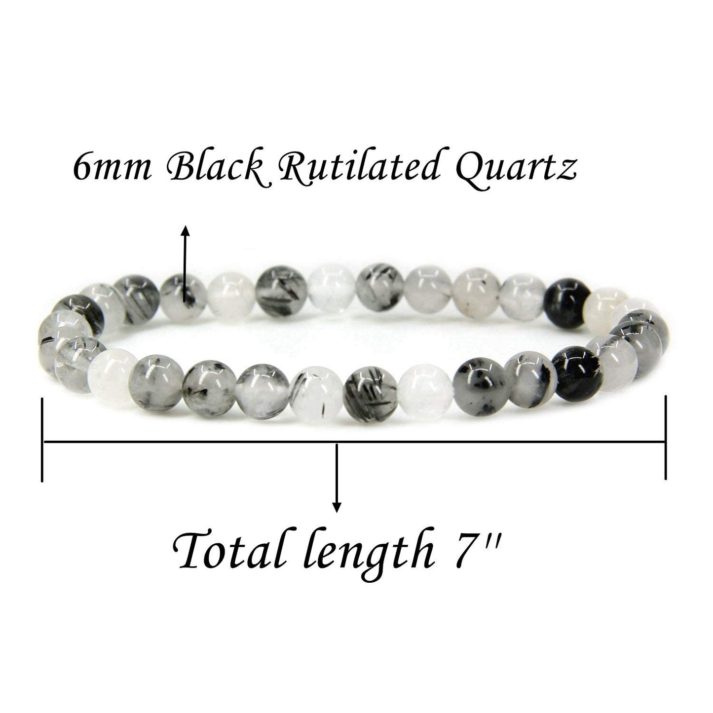 Angelstones Handmade Natural Black Rutilated Quartz Healing Gemstone 6mm Round Beads Stretch Crystal Bracelet 7 Inch Unisex