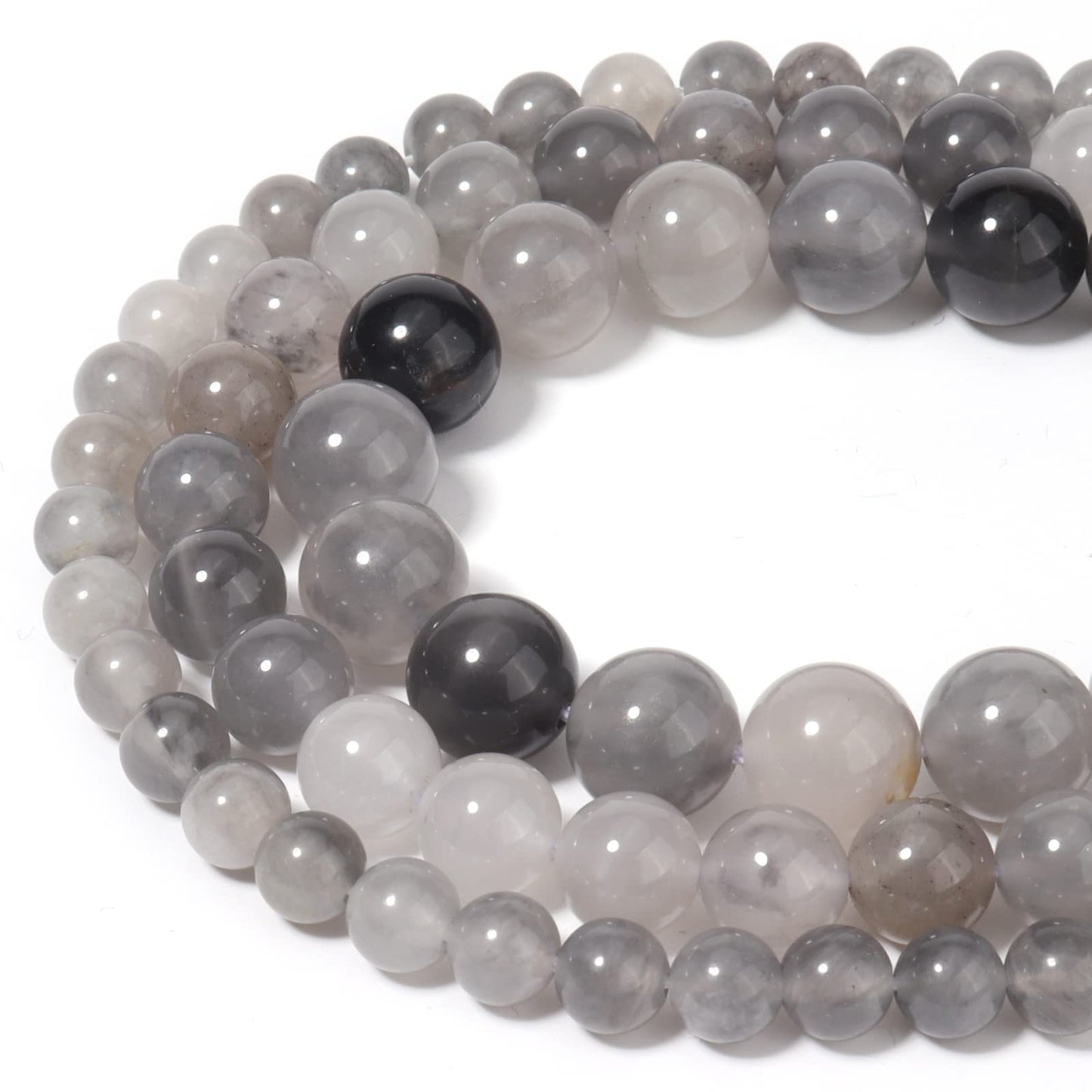 60pcs 6mm Natural Cloudy Quartz Crystal Gemstone Beads Energy Healing Crystal Round Loose Stone Beads for Jewelry Making, DIY Bracelets Necklaces