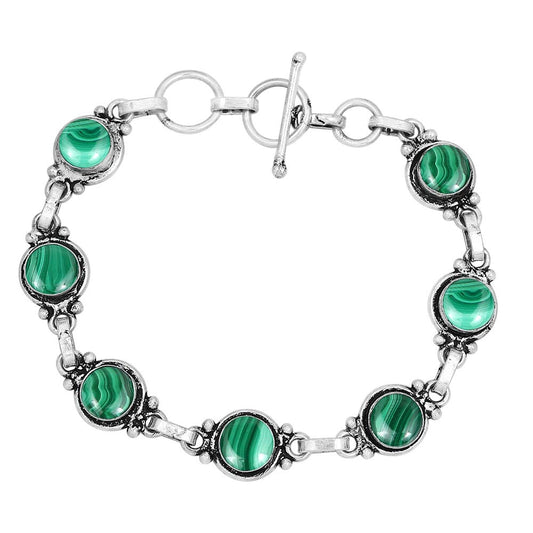 Natural Malachite 925 Silver Plated Green Gemstone Bracelet for Women - April Birthstone Vintage Style Handmade Jewelry Bracelet - Wedding Christmas Gifts for Her