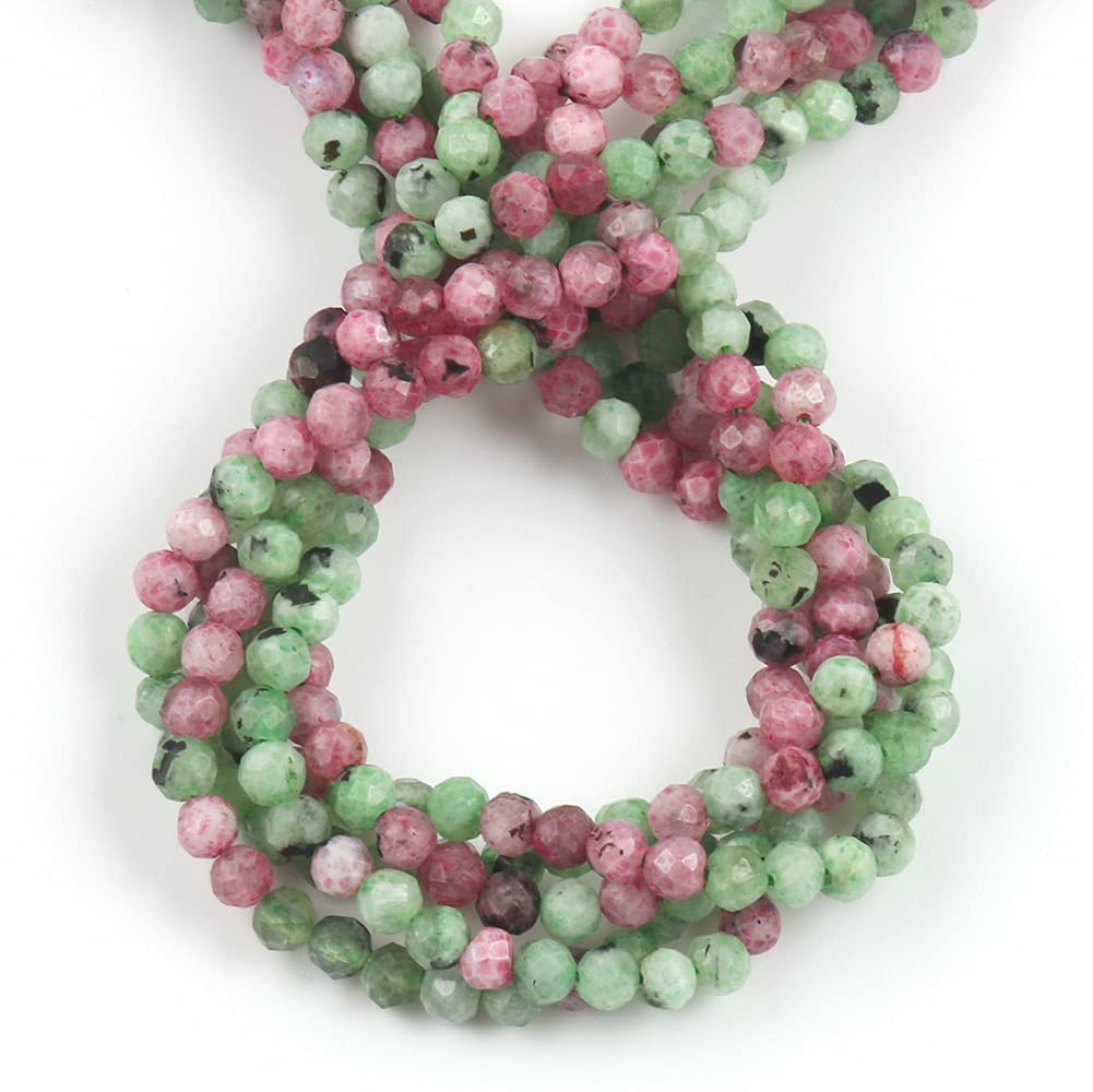 Song Xi 180pcs 2mm Natural Ruzy Zoite Gemstone Beads Faceted Round Loose Stone Beads for Jewelry Making
