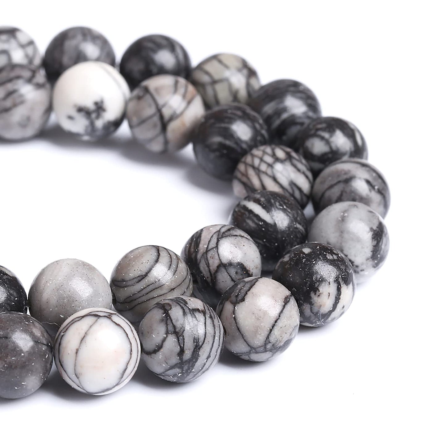 8MM 45PCS Natural Stone Black Network Zebra Loose Beads for Jewelry Making DIY Bracelet 1 Strand