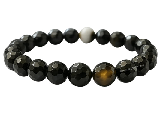 Amazing Gemstone Black Hakik Bracelet for Women - Chakra Mens Bracelet Protection Crystals and Healing Stones - Faceted Beaded Blessing Bracelet Spiritual Meditation Gift Christmas Stocking Stuffers