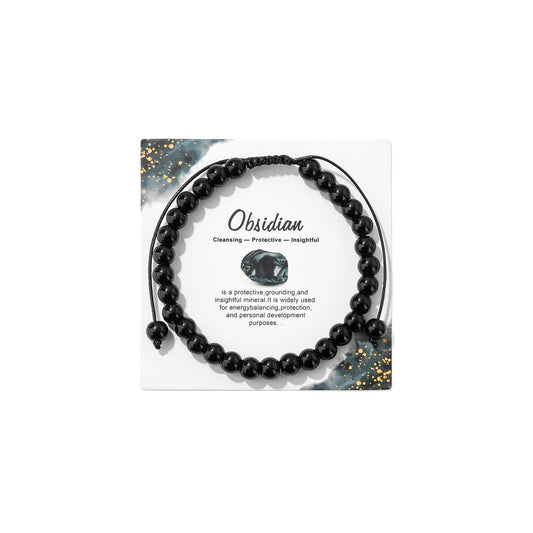 Black Obsidian Bracelet for Women Men-6MM Feng Shui Black Obsidian Beaded Wealth Bracelet Healing Crystal Birthday Gifts