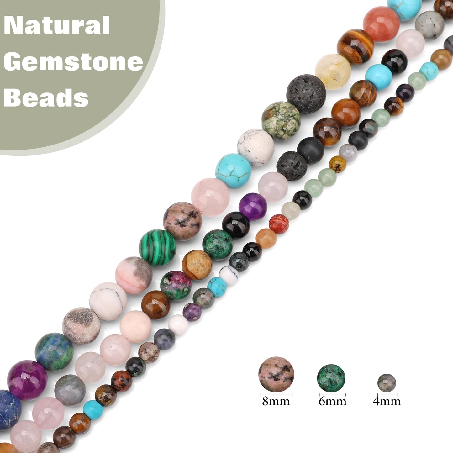 Vinswet 90pcs 4mm Multicolor Natural Stone Beads Round Genuine Real Stone Beading Loose Gemstones DIY Smooth Bead for Bracelet Necklace Earrings Jewelry Making