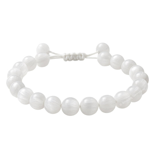 Amazing Gemstone Selenite Bracelet, Gifts For Men & Women - Protection Healing Crystal Bracelet - 8mm Gemstone Beaded Adjustable Bracelet, Pulseras Para Hombres Mujer Stocking Stuffers