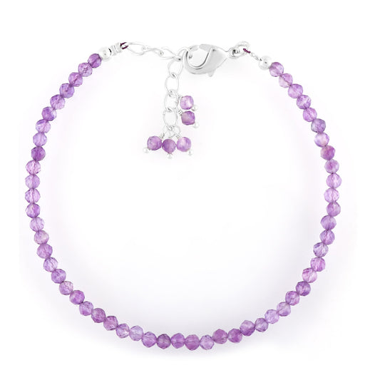 CRYSTALINES Natural Amethyst Gemstone Bracelets, Faceted Beads Stones, Handmade Boho Hypoallergenic Jewelry for Women, Healing Crystals, Adjustable Silver Plated 7+1inch February Birthday Gift