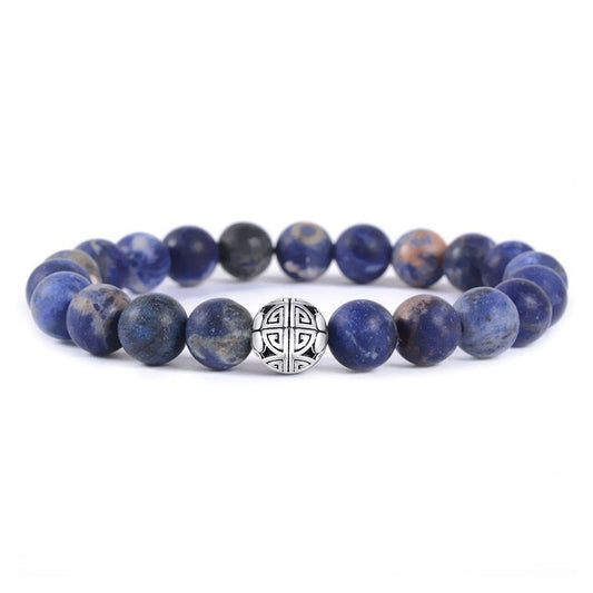 MetJakt Healing Crystals Beaded Bracelets for Womens Natural Gemstone 8mm Beads Stretch Bracelets with 925 Sterling Silver Double Happiness Pendant (Sodalite)