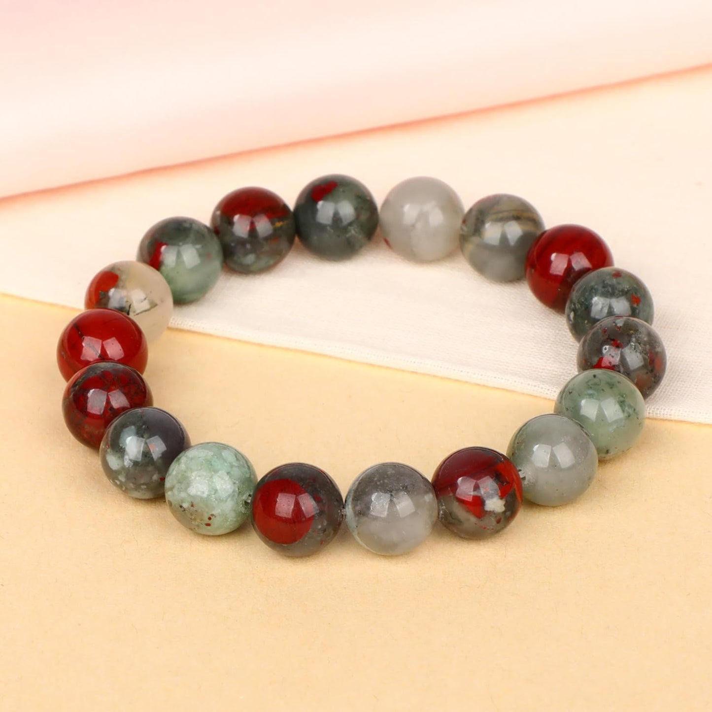 LPBeads Handmade Natural Gemstone Stretch Elastic 10mm African Bloodstone Bracelet Healing Crystal Round Stone Beads Jewelry Gifts for Women Men
