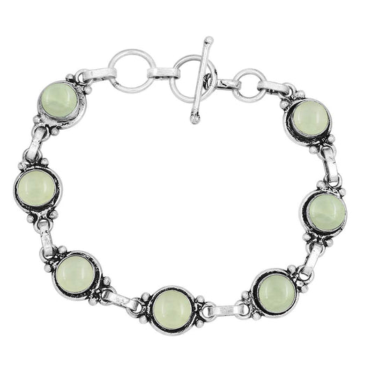 Natural Prehnite 925 Silver Plated Handmade Link Bracelet for Women - Round Gemstones Vintage Style Adjustable Bracelet Women Jewelry Gifts for Wedding Christmas Valentine's Day