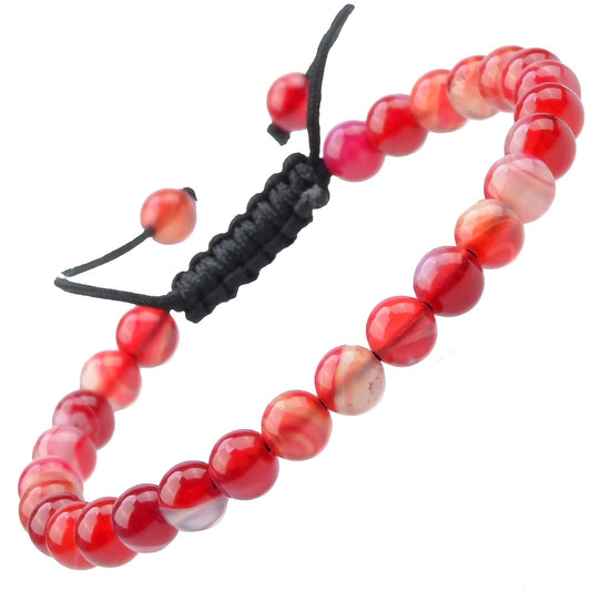 MASSIVE BEADS Natural Healing Power Gemstone Crystal Beads Unisex Adjustable Macrame Bracelets 6mm (Agate Red, 6mm)