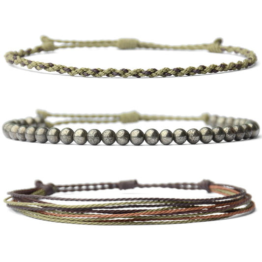 Handmade Natural Stone Beaded Healing Bracelet Gift for Men Adjustable Rope String Bracelet (iron-pyrite, Adjustable)