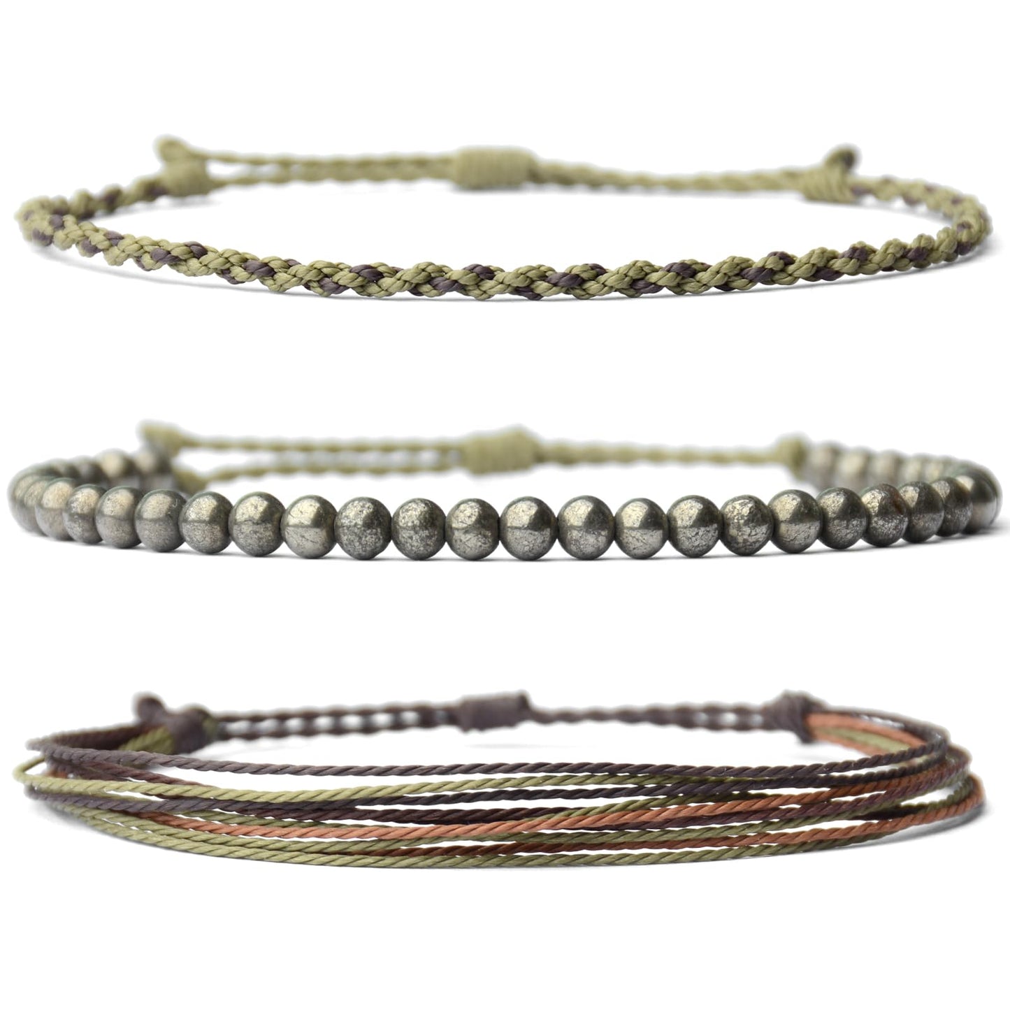 Handmade Natural Stone Beaded Healing Bracelet Gift for Men Adjustable Rope String Bracelet (iron-pyrite, Adjustable)