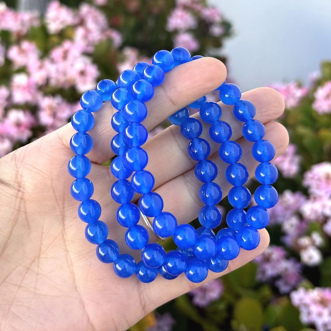 Adabele Real Natural Blue Agate Gemstone Beaded Bracelet 7.5 inch Stretch Chakra Healing Crystal Stone Jewelry Women Mom Gift (Unisex) GB8-B18