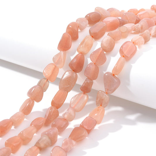 jodaying 6-8mm Natural Sunstone Nuggets Oval Free Tumbled Pebble Semi Precious Gemstone Loose Stone Beads Approx 15.5 inch for DIY Jewelry Making