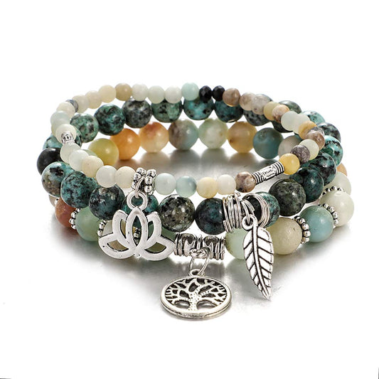 UEUC Tree of Life Yoga Healing Stone Bracelets,Multilayer Lotus Chakra Stone Reiki Bracelet Sets,Anxiety Crystal Natural Stone,for Women Stress Relief